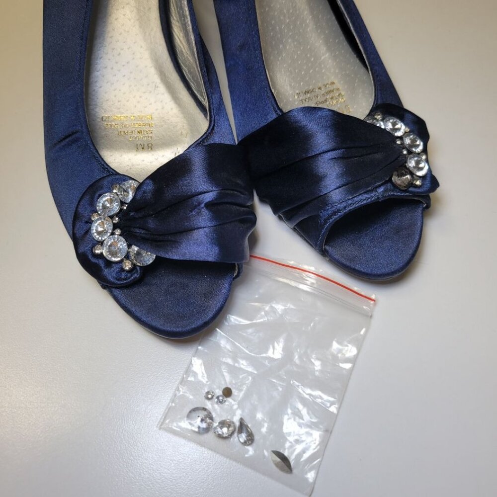 Beacon Fashion Heels Shoes Satin Blue 2 Inch Wedding Mother Bride Groom Womens 8 - Picture 7 of 11